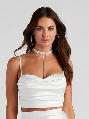 Windsor Sweet Amour Satin Pleat Crop Top Large NWT